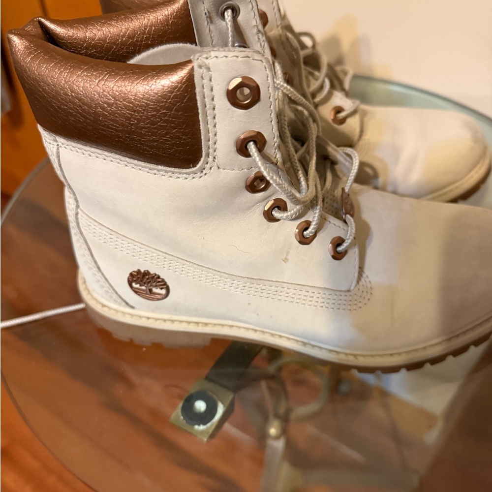 Timberland Cream and Bronze Lace-Up Boots